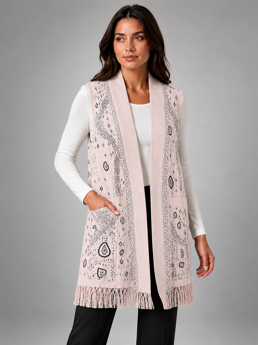 Women's Paisley Longline Vest – Layering Statement Piece