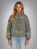 Women's Paisley Funnel Neck Sweater – Relaxed Statement Knit - Taupe