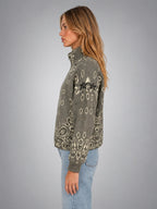 Women's Paisley Funnel Neck Sweater – Relaxed Statement Knit - Taupe