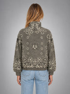 Women's Paisley Funnel Neck Sweater – Relaxed Statement Knit - Taupe