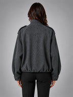 Women's Oversized Funnel Neck Jacket – Wool Look Relaxed Fit - Charcoal