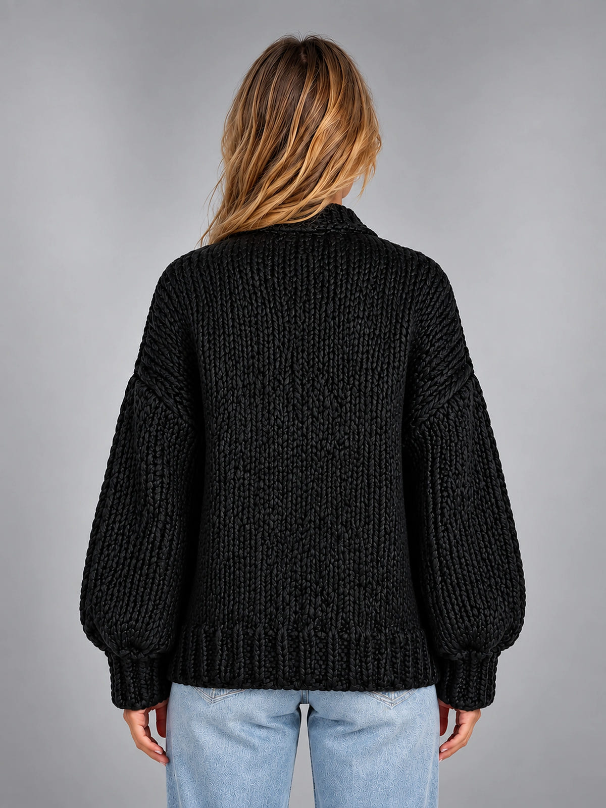 Women's Chunky Knit Cardigan – Oversized Longline - Black