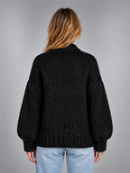 Women's Chunky Knit Cardigan – Oversized Longline - Black