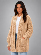 Women's Chunky Knit Cardigan – Oversized Longline - Camel