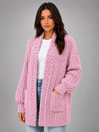Women's Chunky Knit Cardigan – Oversized Longline - Pink
