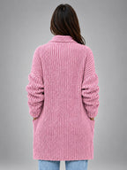 Women's Chunky Knit Cardigan – Oversized Longline - Pink
