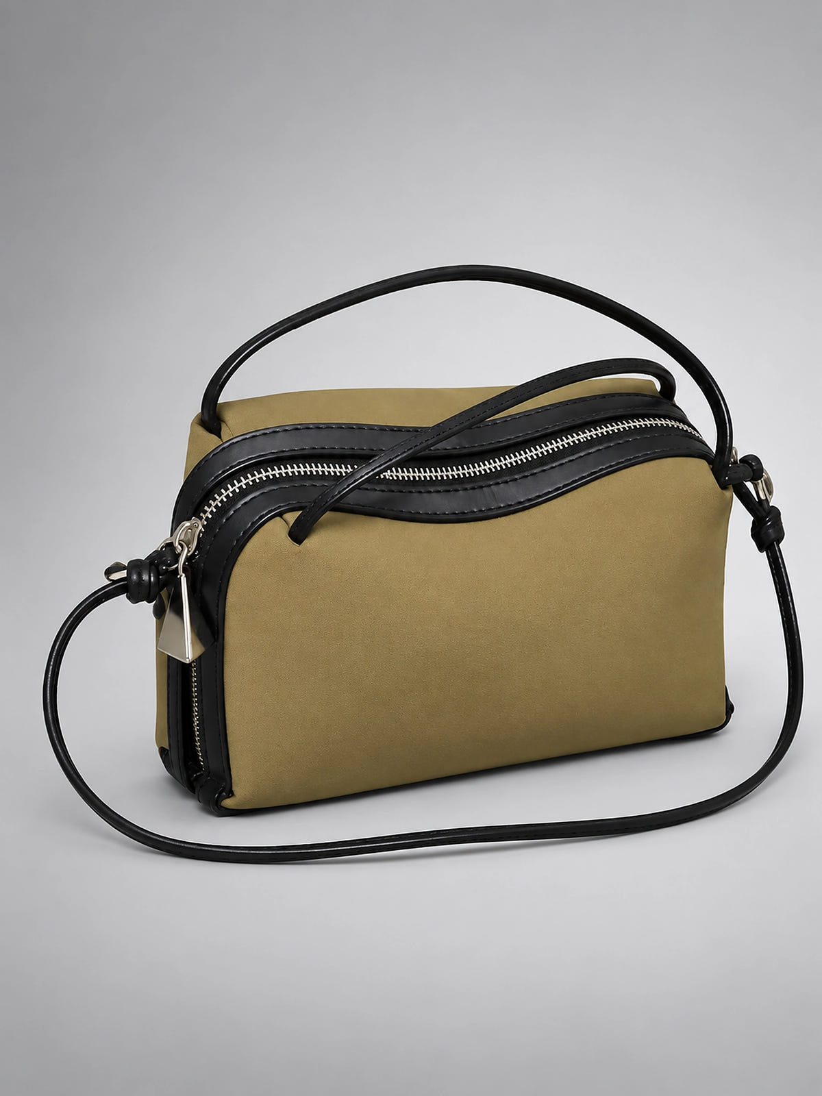 Women's Double Zip Crossbody Bag – Compact Mini Purse - Olive