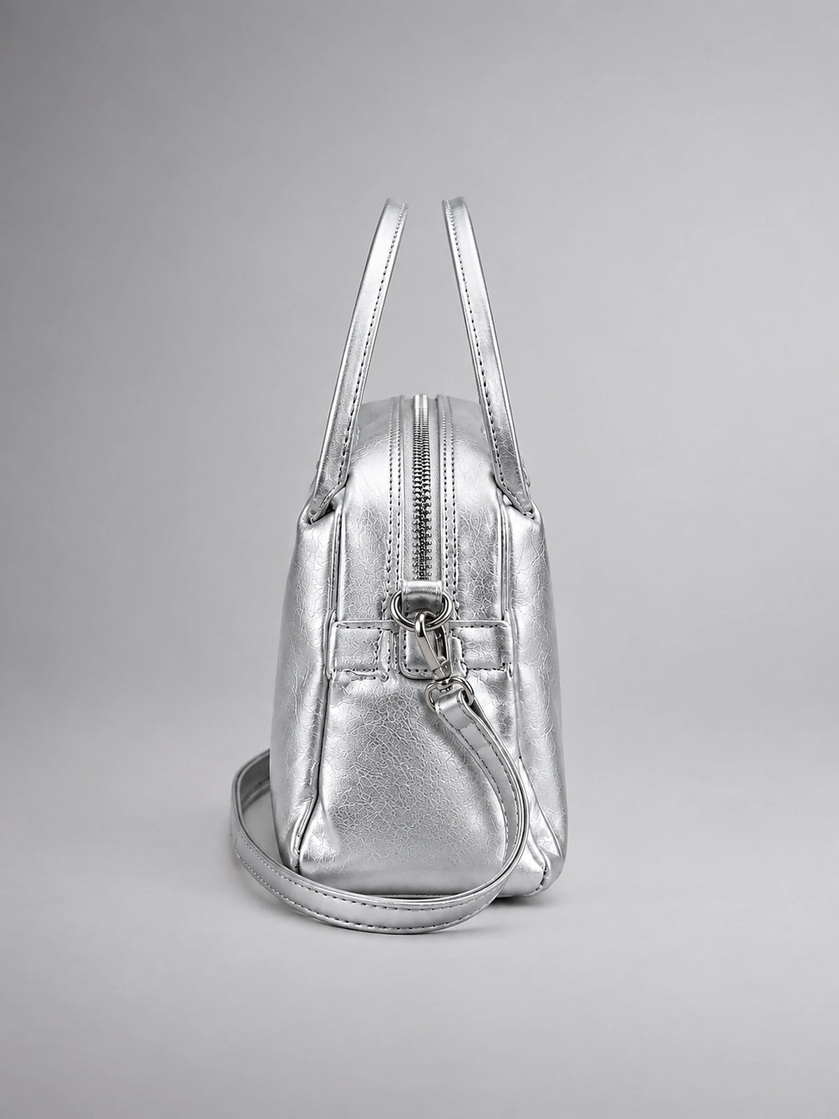 Women's Double Zip Crossbody Bag – Compact Mini Purse - Silver