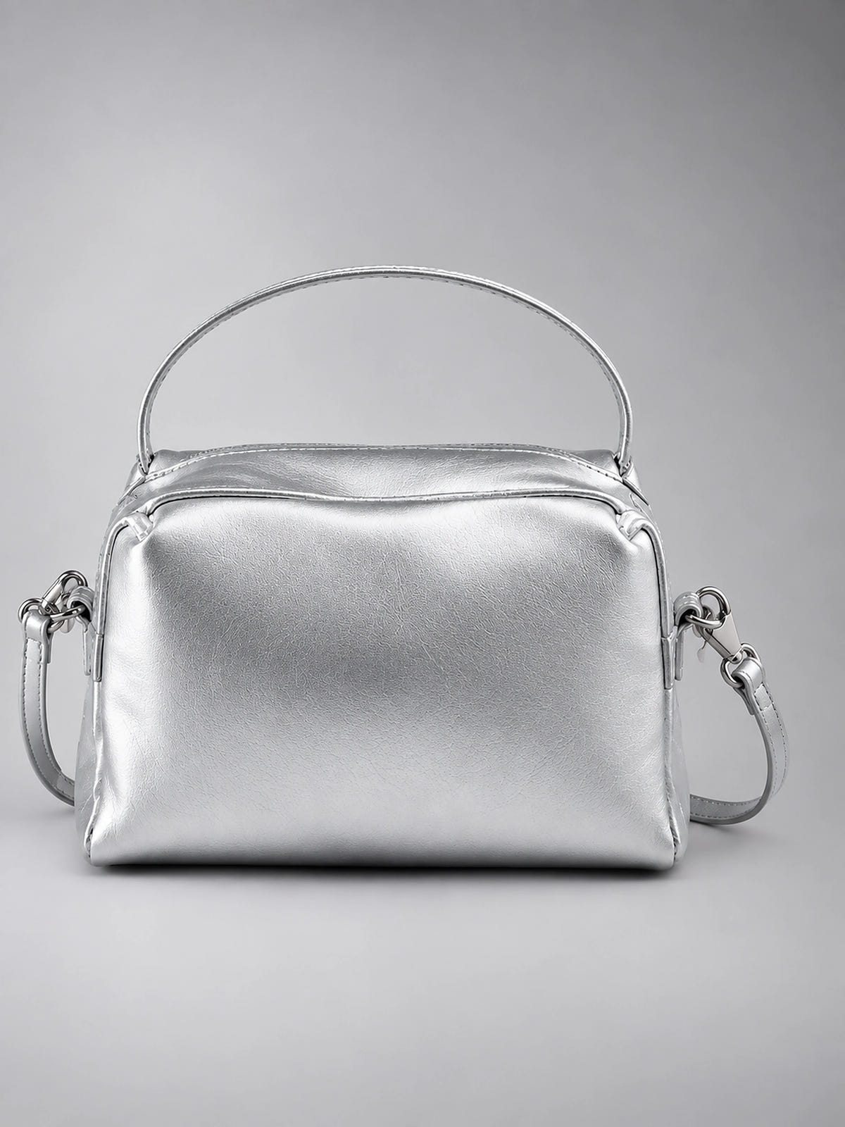 Women's Double Zip Crossbody Bag – Compact Mini Purse - Silver