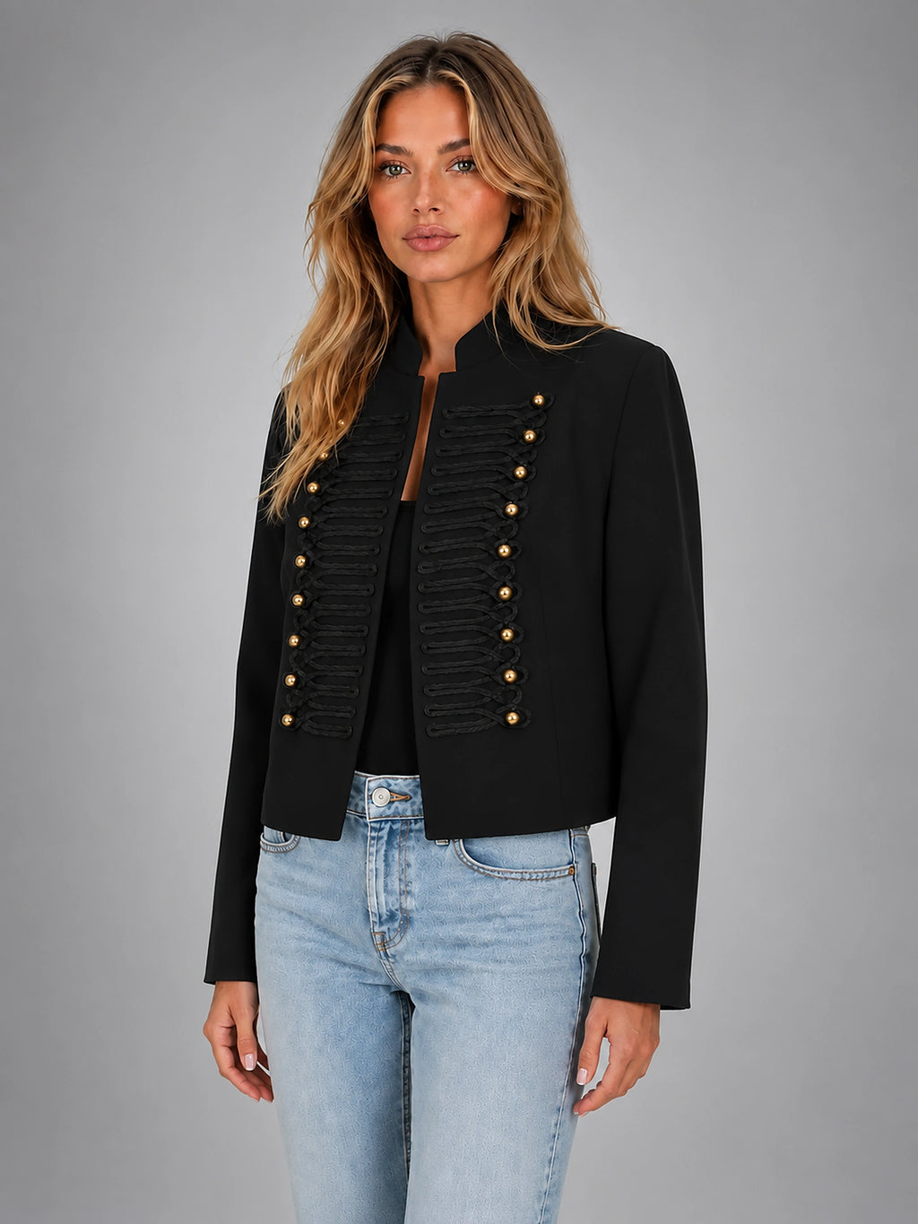 Women's Cropped Military Jacket – Structured Statement Fit - Black
