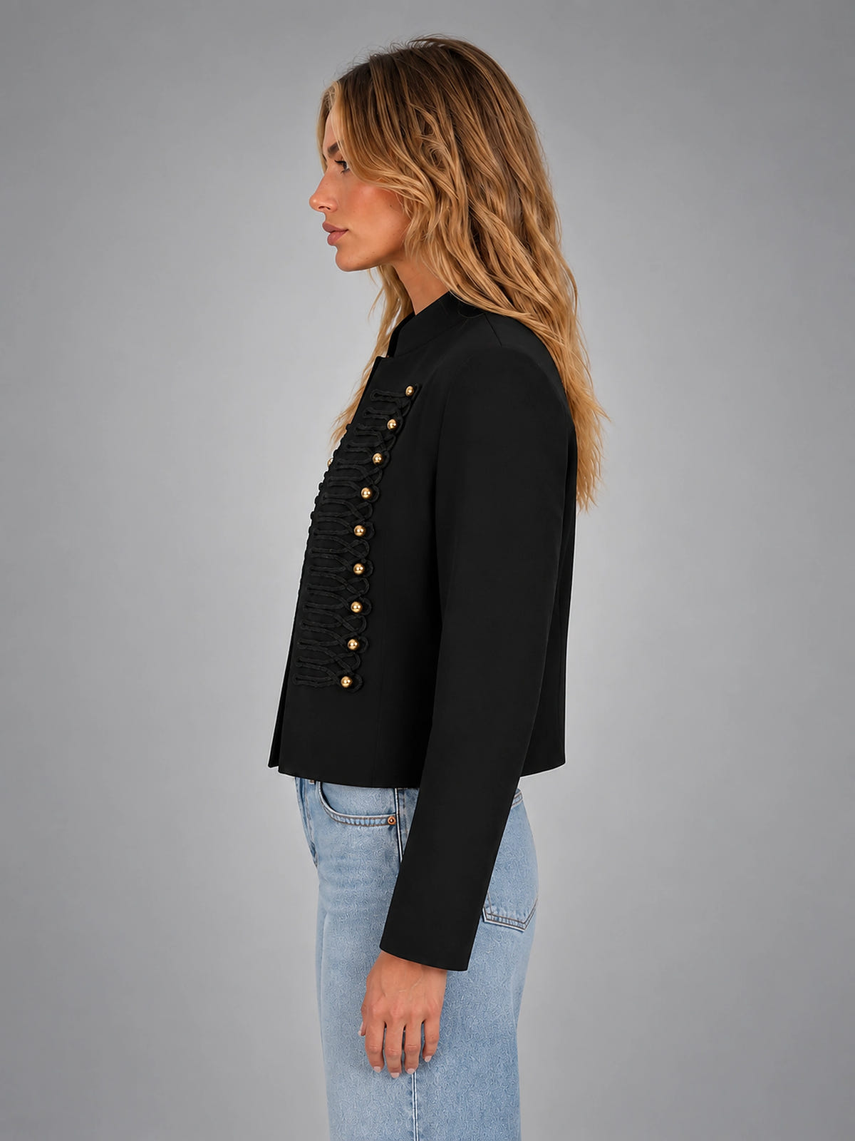 Women's Cropped Military Jacket – Structured Statement Fit - Black