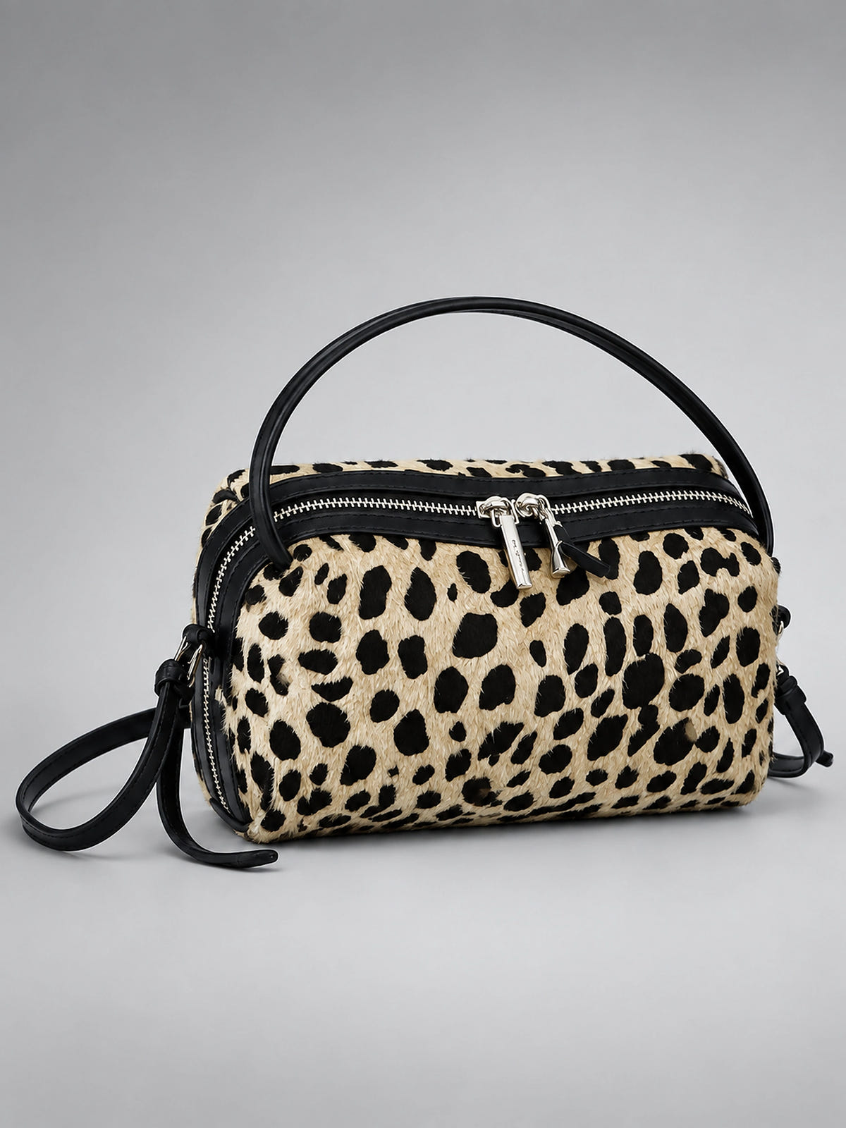 Women's Leopard Print Crossbody Bag – Double Zip Mini - Leopard