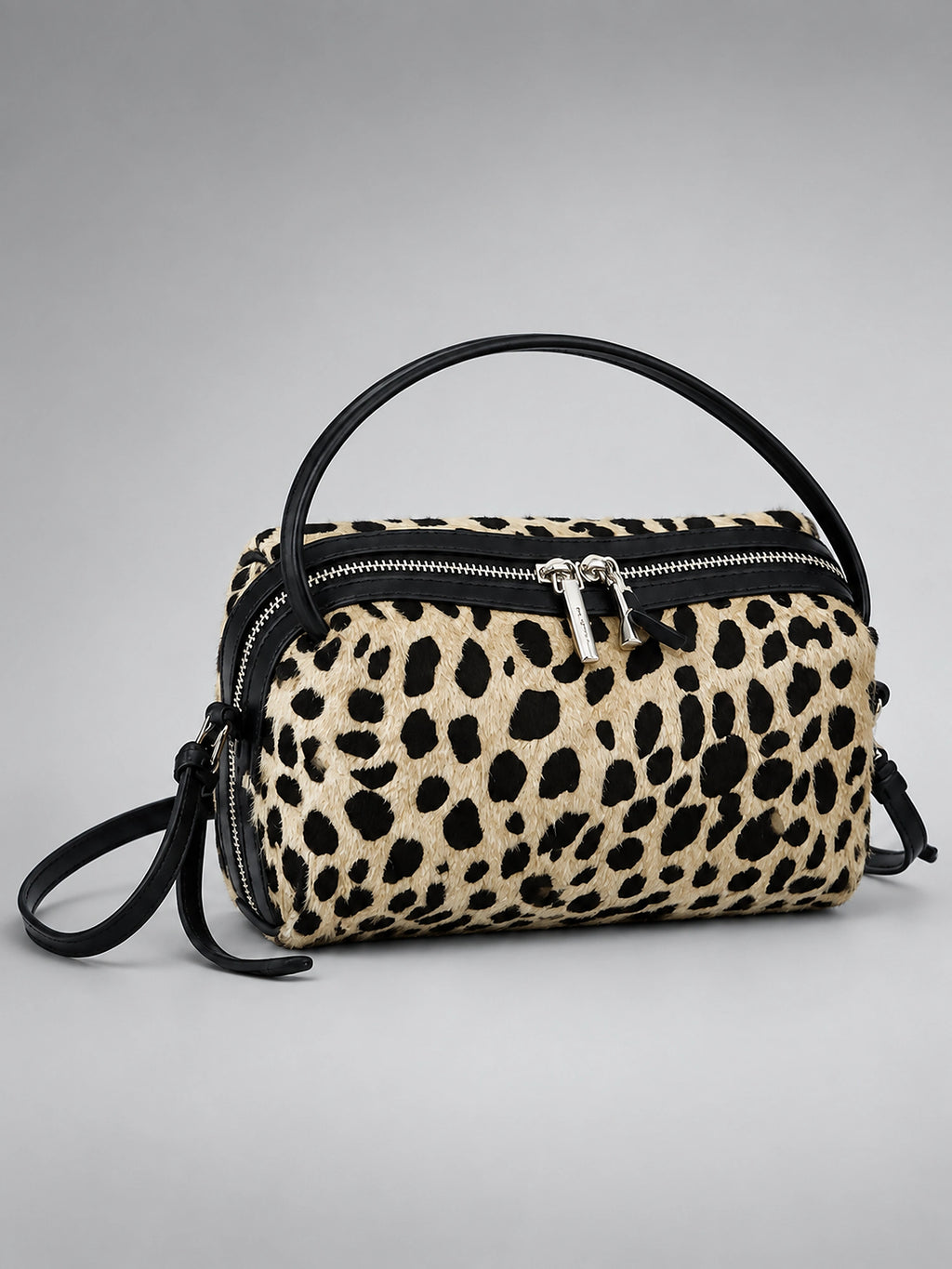Women's Leopard Print Crossbody Bag – Double Zip Mini - Leopard