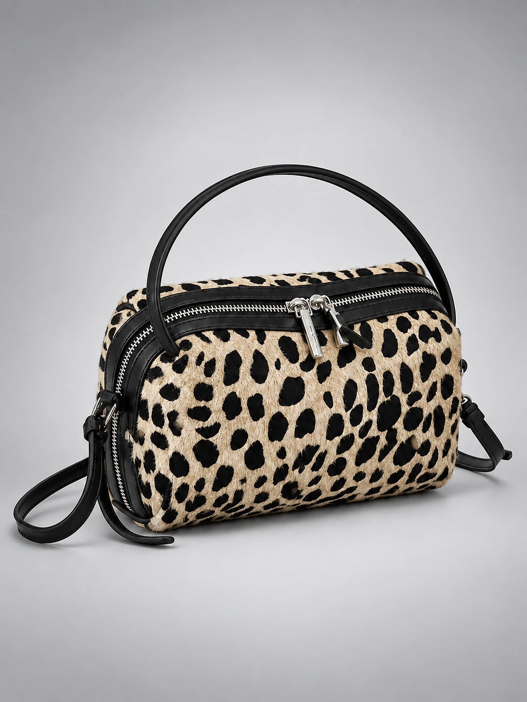 Women's Leopard Print Crossbody Bag – Double Zip Mini - Leopard