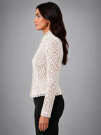 Women's Lace Top – Fitted All Over Lace Long Sleeve - Ivory