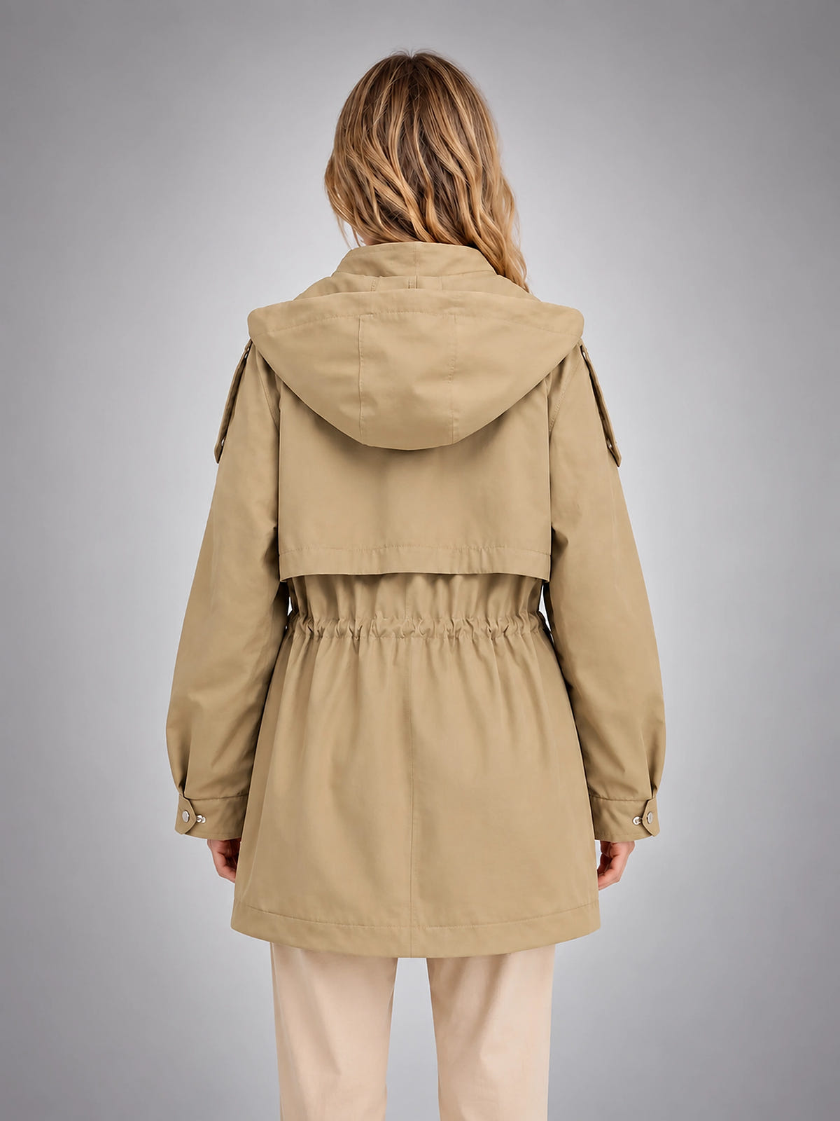 Women's Hooded Utility Jacket – Lightweight Casual Coat - Beige