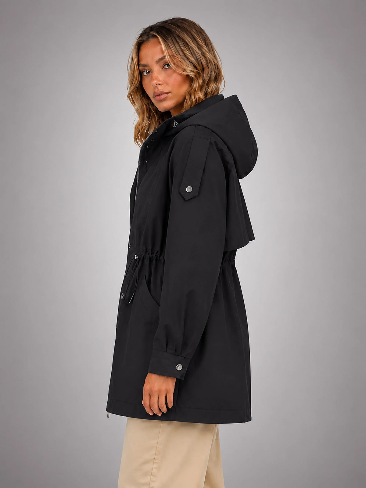 Women's Hooded Utility Jacket – Lightweight Casual Coat - Black