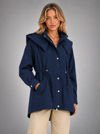 Women's Hooded Utility Jacket – Lightweight Casual Coat - Navy