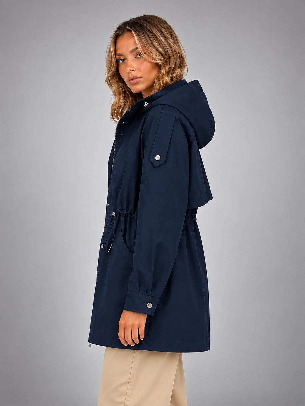 Women's Hooded Utility Jacket – Lightweight Casual Coat - Navy