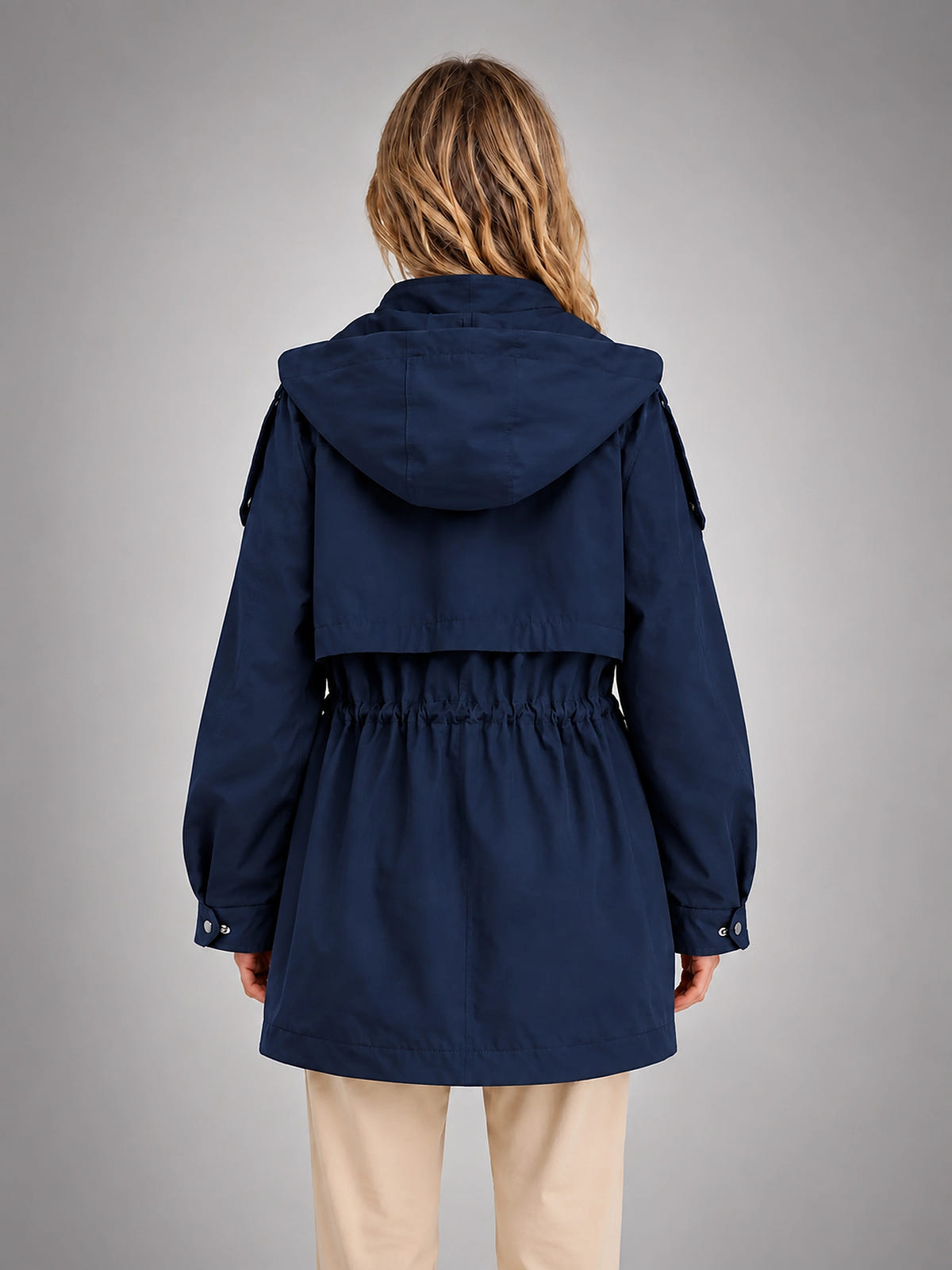 Women's Hooded Utility Jacket – Lightweight Casual Coat - Navy