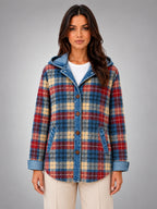 Women's Plaid Denim Shacket – Hooded Relaxed Layer - Multicolor Plaid