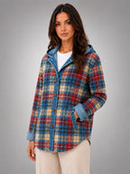 Women's Plaid Denim Shacket – Hooded Relaxed Layer