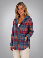 Women's Plaid Denim Shacket – Hooded Relaxed Layer