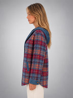 Women's Plaid Denim Shacket – Hooded Relaxed Layer