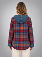 Women's Plaid Denim Shacket – Hooded Relaxed Layer