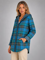 Women's Plaid Denim Shacket – Hooded Relaxed Layer
