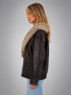 Women's Faux Leather Jacket – Faux Fur Collar Statement - Dark Brown