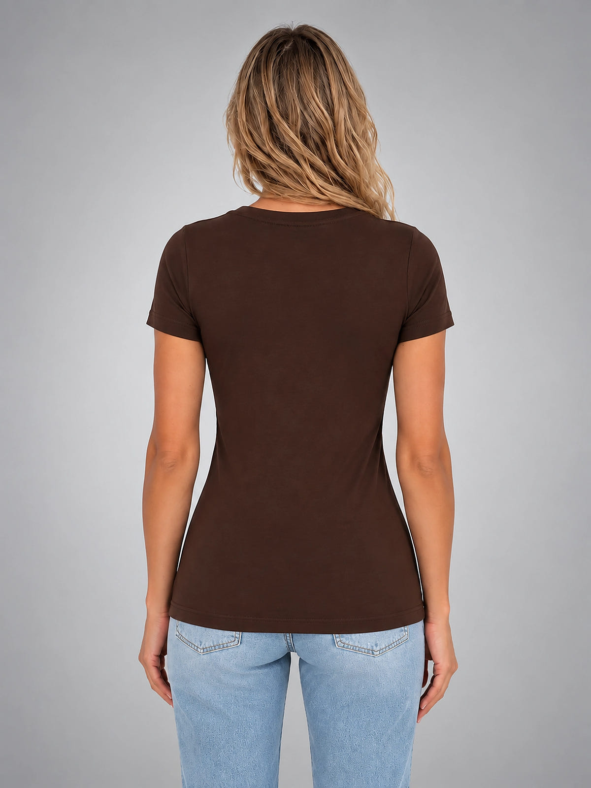 Women's V-Neck T-Shirt – Fitted Everyday Basic - Brown