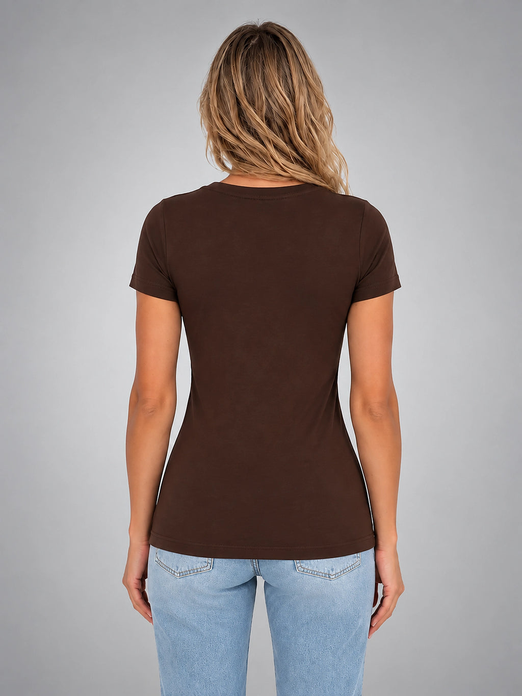 Women's V-Neck T-Shirt – Fitted Everyday Basic - Brown