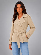 Women's Cropped Wrap Trench – Belted Tailored Fit - Beige