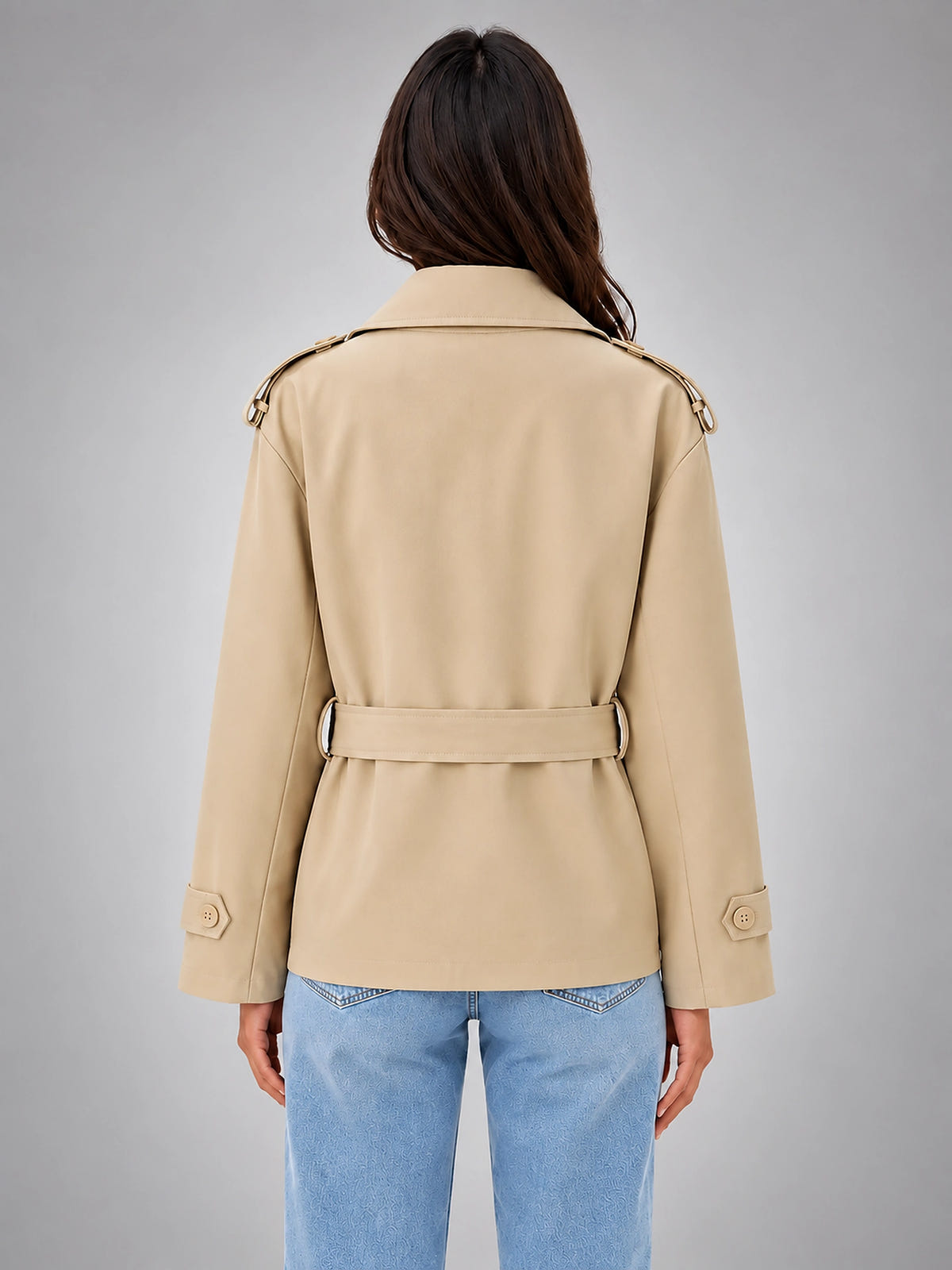 Women's Cropped Wrap Trench – Belted Tailored Fit - Beige