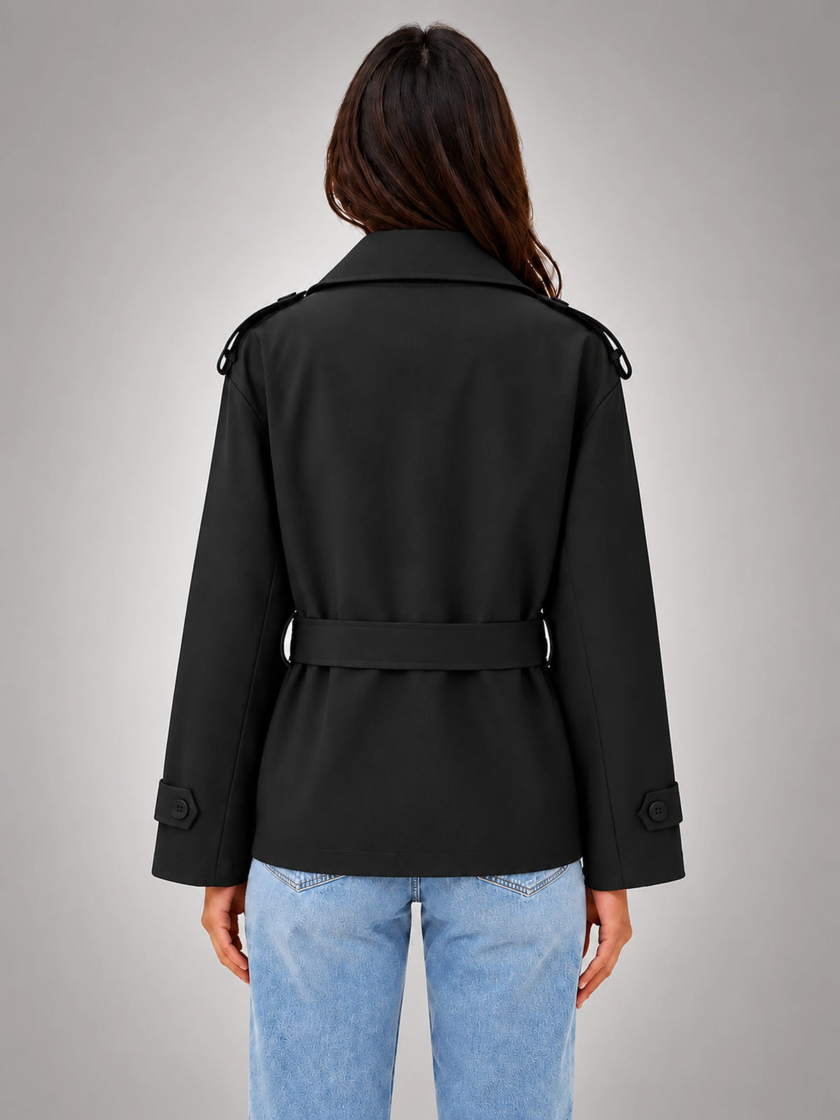 Women's Cropped Wrap Trench – Belted Tailored Fit - Black