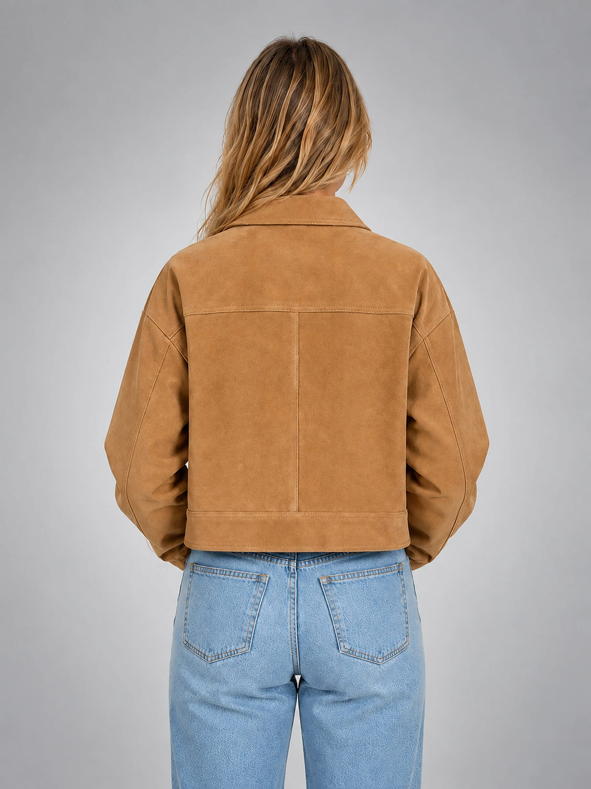 Women's Cropped Faux Suede Jacket – Refined Casual Fit - Camel