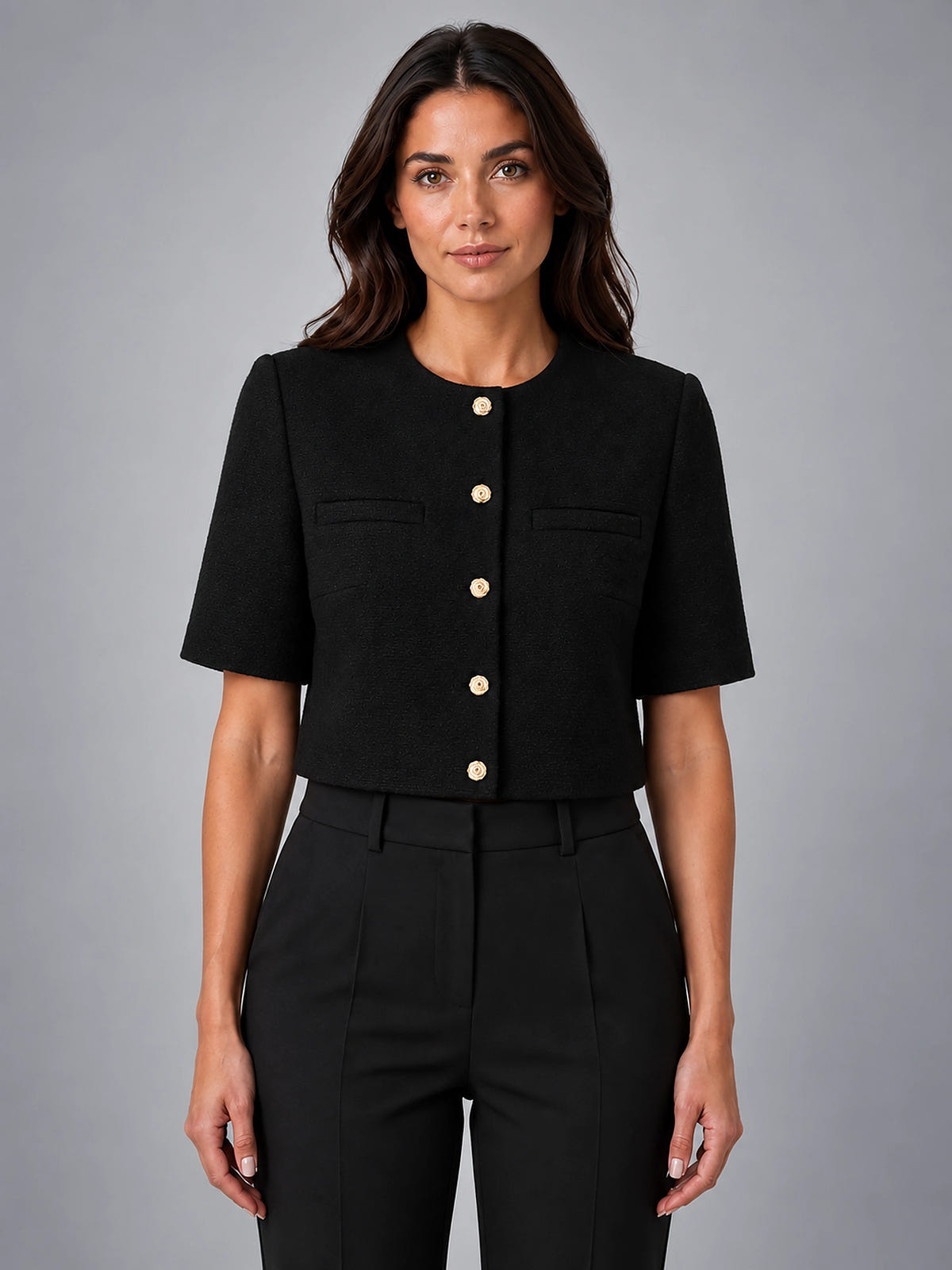 Women's Short Sleeve Blazer – Cropped Modern Fit - Black