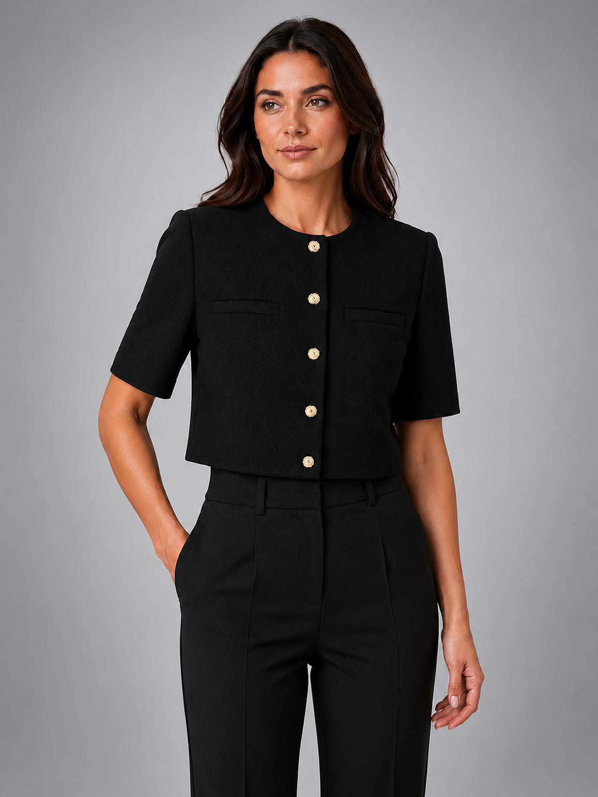 Women's Short Sleeve Blazer – Cropped Modern Fit - Black