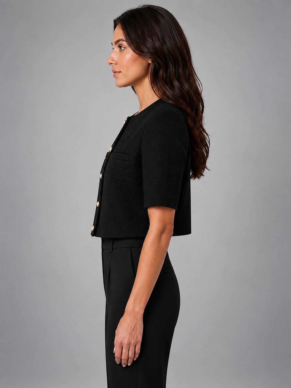 Women's Short Sleeve Blazer – Cropped Modern Fit - Black