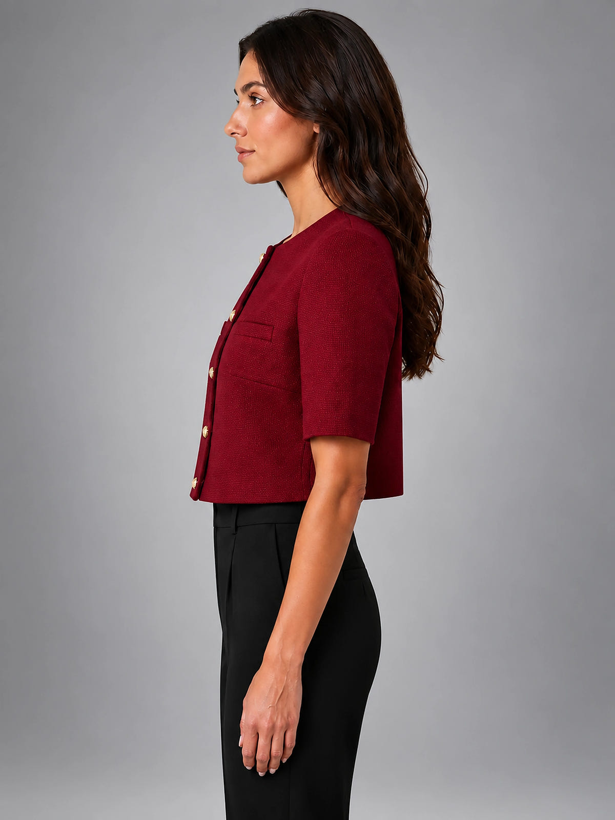 Women's Short Sleeve Blazer – Cropped Modern Fit - Burgundy