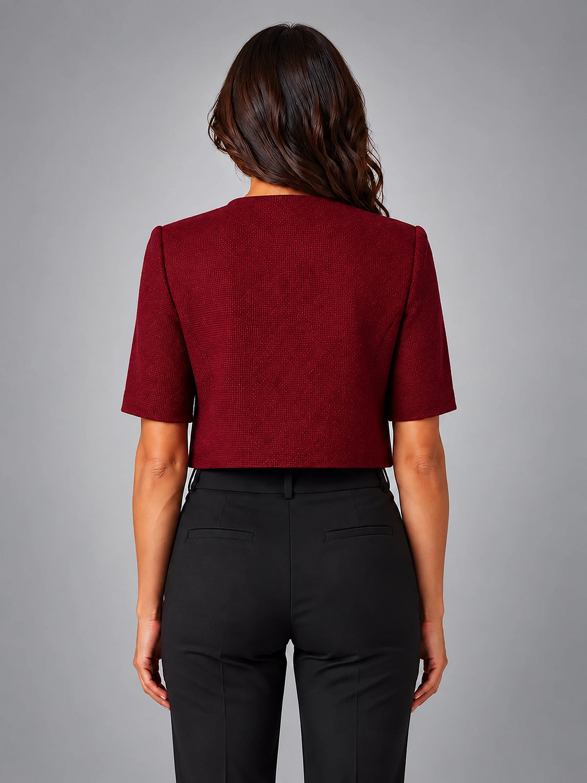 Women's Short Sleeve Blazer – Cropped Modern Fit - Burgundy