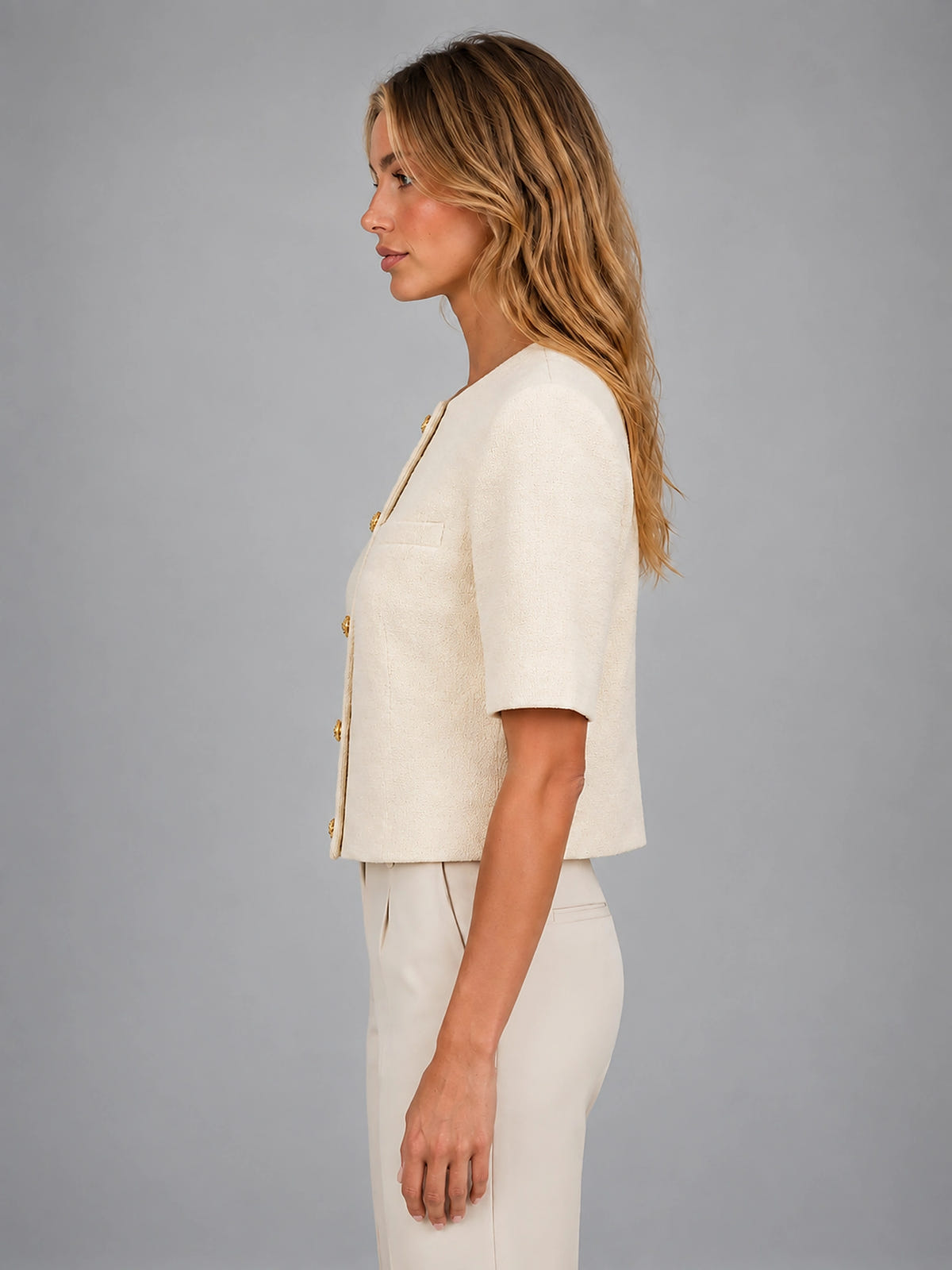 Women's Short Sleeve Blazer – Cropped Modern Fit - Ivory