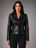 Women's Croc Embossed Blazer – Tailored Statement Fit - Black