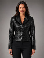 Women's Croc Embossed Blazer – Tailored Statement Fit - Black