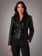 Women's Croc Embossed Blazer – Tailored Statement Fit - Black
