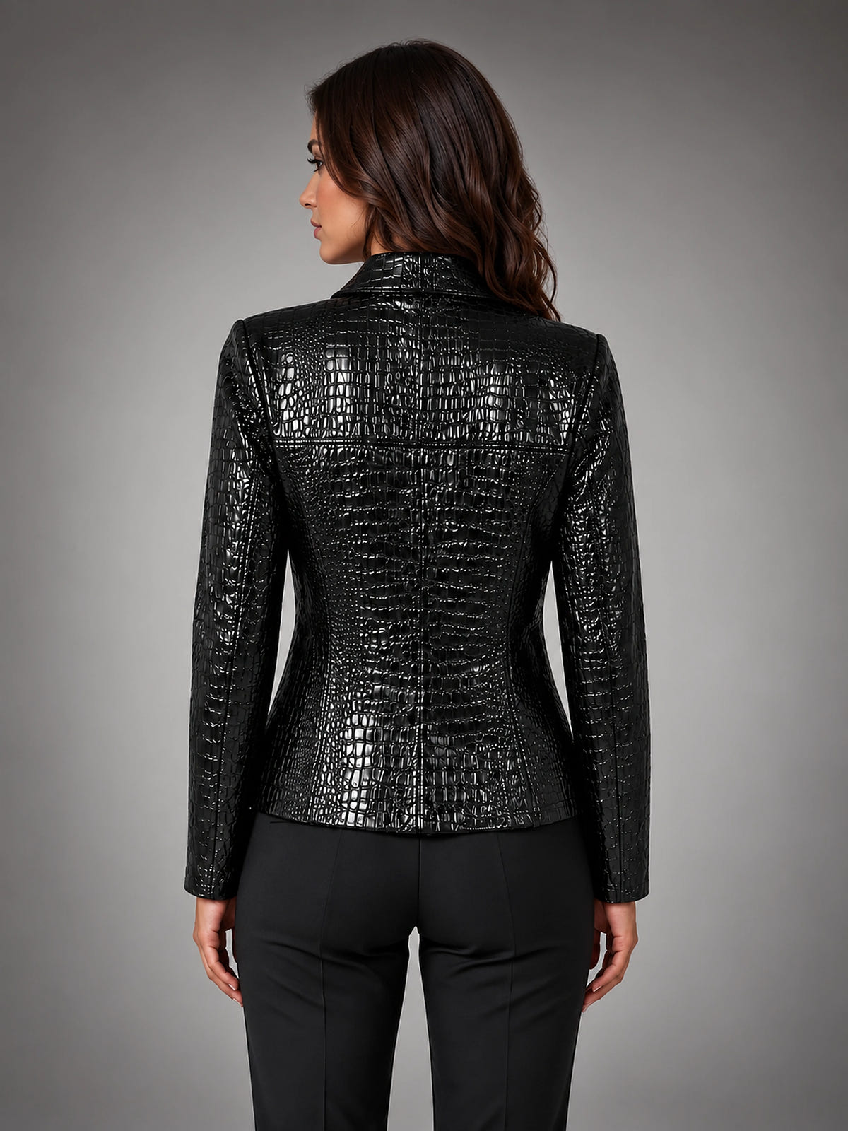 Women's Croc Embossed Blazer – Tailored Statement Fit - Black