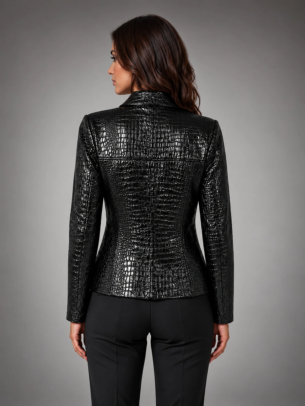 Women's Croc Embossed Blazer – Tailored Statement Fit - Black