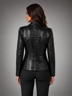 Women's Croc Embossed Blazer – Tailored Statement Fit - Black