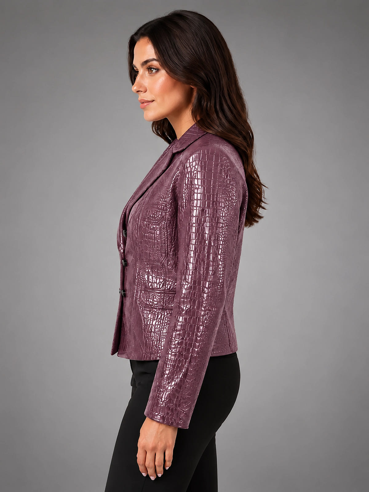 Women's Croc Embossed Blazer – Tailored Statement Fit - Plum
